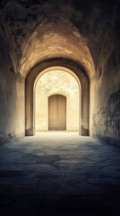 Obraz premium Ethereal passageway illuminating a concealed entrance with ancient architecture