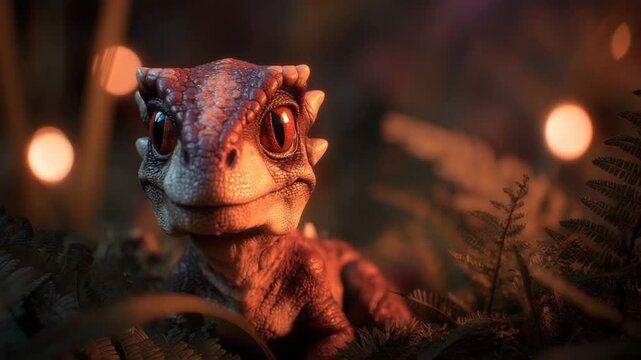 K Baby Dinosaur Looking Around in Forest Terrain | Prehistoric Hatchling with Realistic Movements in Jurassic Landscape