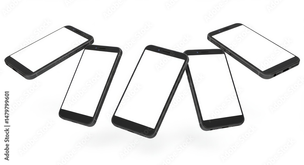 Poster black smartphones with blank screens for display or presentation concepts