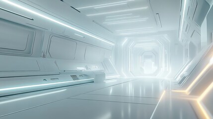 Obraz premium Futuristic Corridor with Bright Lighting and Reflective Surfaces