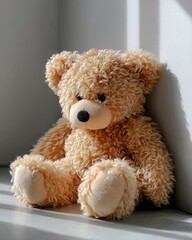 Obraz premium teddy bear sitting on white surface with soft lighting