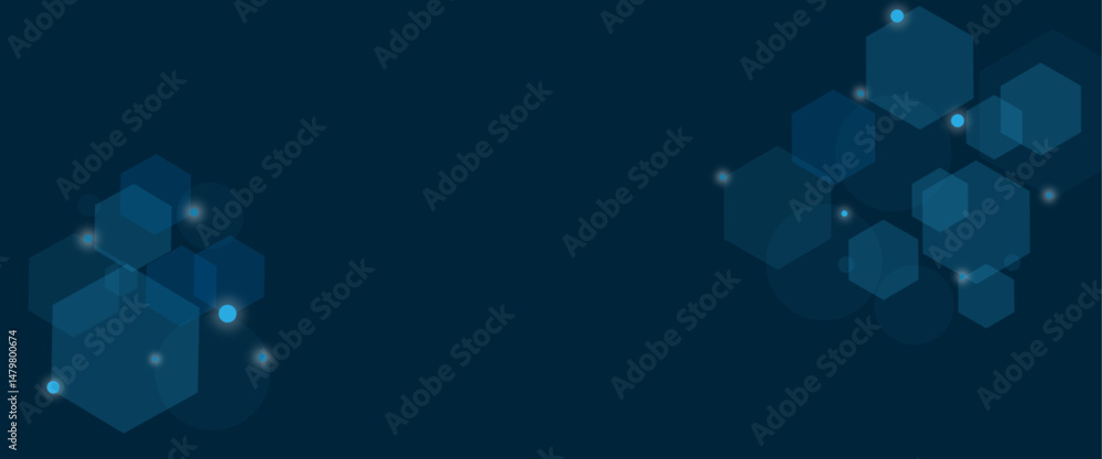 Aufkleber Vector geometric abstract background with blue hexagons. Structure molecule and communication. Science, technology