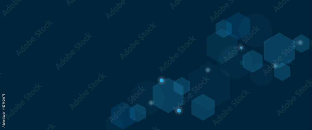 Aufkleber Vector geometric abstract background with blue hexagons. Structure molecule and communication. Science, technology