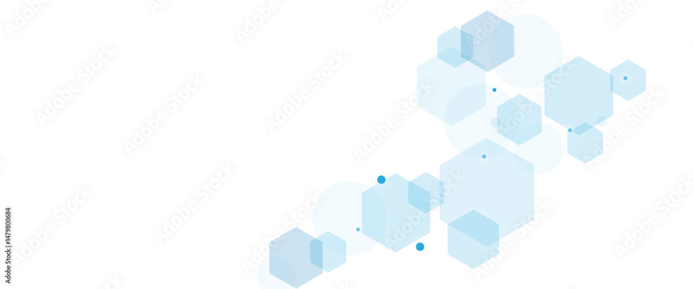 Fototapete Geometric abstract background with blue hexagons. Computer network concept. Medical, technology or science design