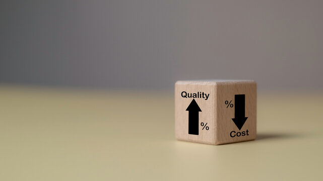 Wooden cube show business performance improvement and cost reduction strategies. Data analysis, advisor insights, and productivity growth to achieve better quality and results.