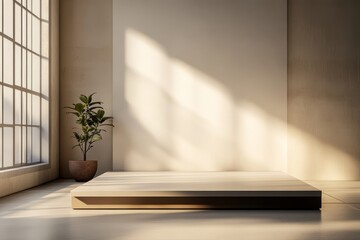 Minimalist Room with Platform and Plant