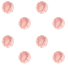 Pink polka dot watercolor seamless pattern. Hand drawn circles background in pottery pink colors, abstract geometric dynamic clipart for girlish fabric, textile, wallpaper design