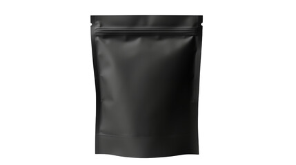 Isolated black stand up pouch with zipper on transparent background