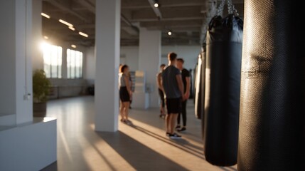 Bright morning light washes over a minimalist gym as newcomers focus on reclaiming strength. An instructors voice resonates loudly cues directed at rebuilding core stability. Heavy