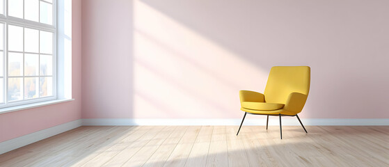 Empty Room With Yellow Chair Under Sunlight