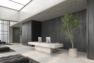 Modern style conceptual reception interior room 3d illustration