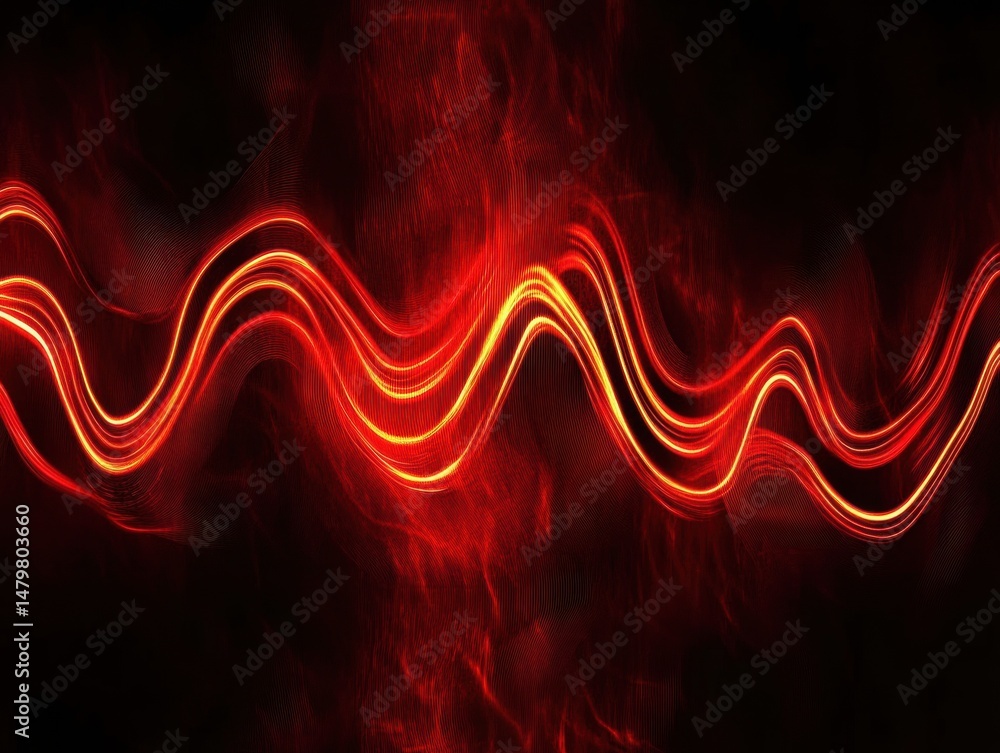 Poster dynamic red wave patterns create a mesmerizing visual display in darkness
