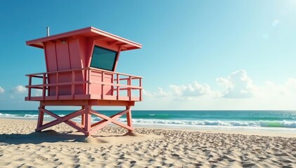 Elevated lifeguard tower overlooking a sandy beach and ocean , lookout, guard