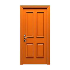 Clean four panel orange door with handle on transparent background