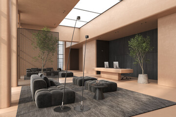 Modern style conceptual reception interior room 3d illustration