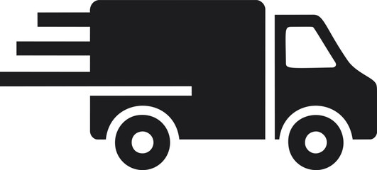 Fototapeta premium Black silhouette of a fast-moving delivery truck with motion lines. Vector illustration