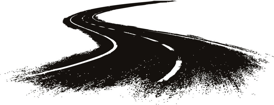 Curved black and white asphalt road illustration. Vector illustration