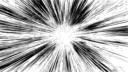Black and white speed lines radiating from a center point, comic style action. Vector illustration