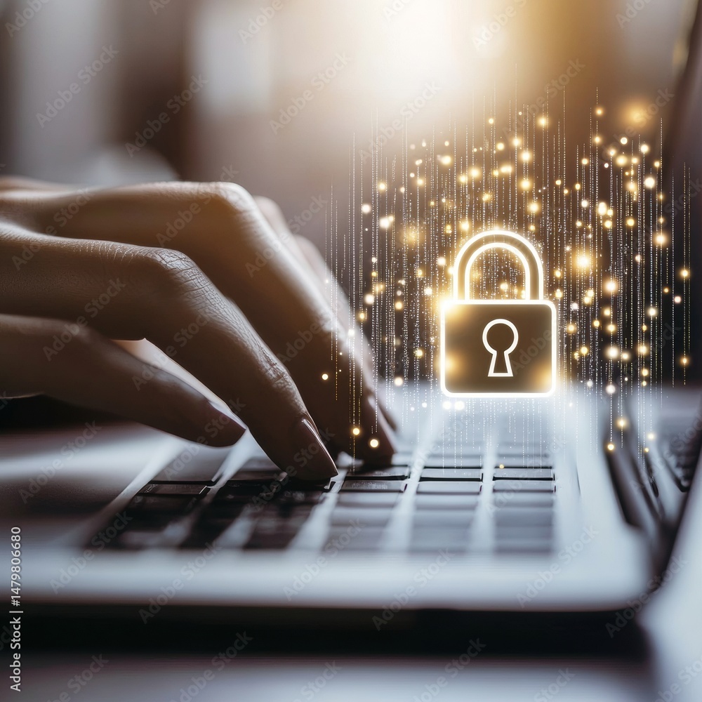 Aufkleber cybersecurity concept and online data protection for safe internet browsing illustrated through a hi