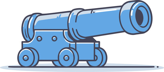 Blue cartoon cannon in simple vector style. Vector illustration