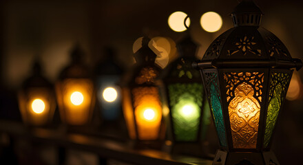 Illuminated Ramadan Lanterns in the Dark