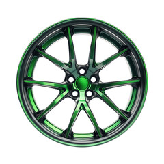 Fototapeta premium Green car wheel isolated on transparent background