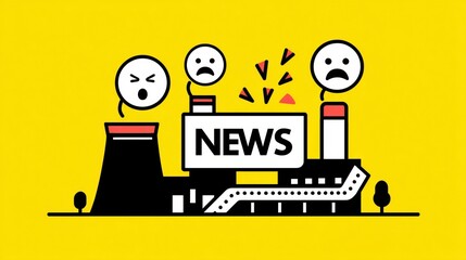 Naklejka premium Illustration of a news factory with sad and angry emoticons and a bold 