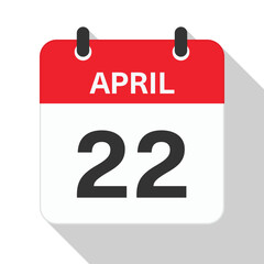 Fototapeta premium April 22 Daily Calendar. Red Theme on White Background