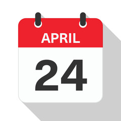 Fototapeta premium April 24 Daily Calendar. Red Theme on White Background