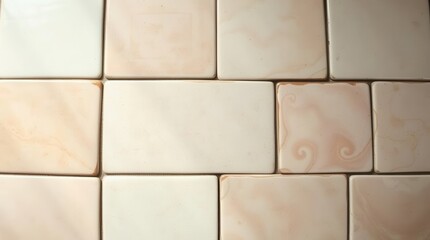 Fototapeta premium Patterned beige tiles create a visually intriguing surface. Neutral tones with subtle swirls and variations.