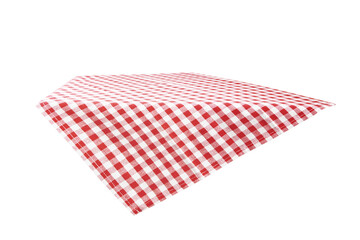 Red checkered tablecloth isolated on white background