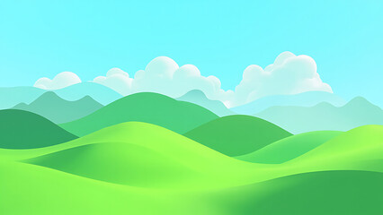 Obraz premium Cartoon Green Hills Landscape Illustration | Peaceful Nature Background Art