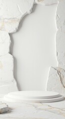 Serene White Marble Podium: Textured Stone Background