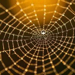 Obraz premium Dew-Kissed Spiderweb: Macro Shot with Rainbow Refracting Droplets