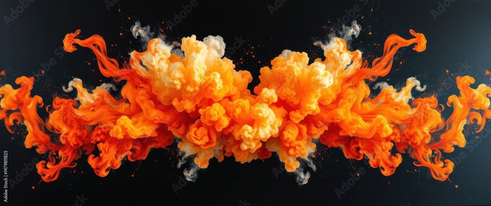 Aufkleber dynamic orange smoke clouds on dark backdrop, creating a symmetrical and mesmerizing visual effect.