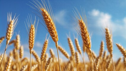Golden Wheat Field Under Clear Blue Sky