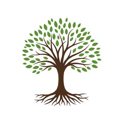 Fototapeta premium Serene Green Tree: Illustrated Roots & Branches