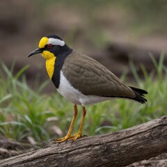 Masked Lapwing bird on piece of wood