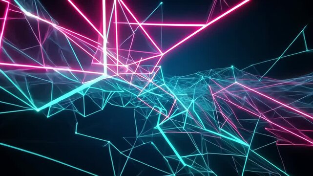 Abstract background with neon geometric patterns morphing into intricate shapes - Powered by Adobe
