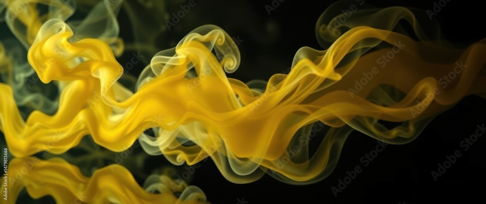 Poster golden smoke curls and undulates against a dark background, creating mesmerizing patterns and ethere