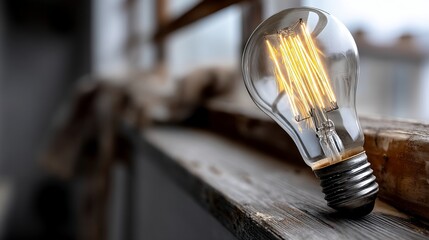 Warm light bulb on windowsill