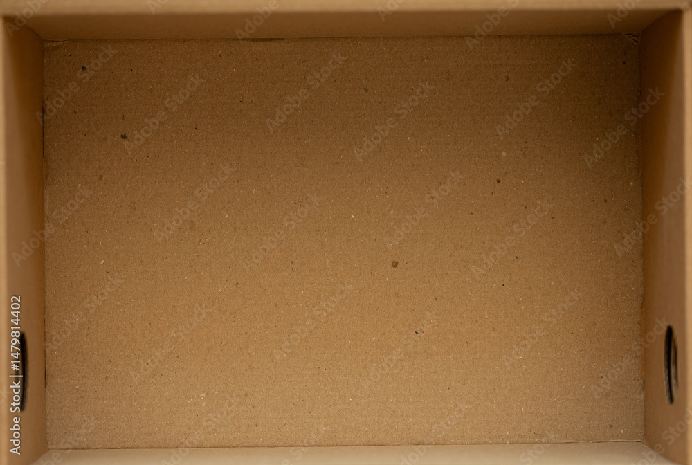 Poster High-resolution image of an empty cardboard box interior, showing the texture and color of the cardboard.
