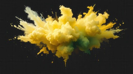 Yellow and Green Powder Explosion. Fine particulates spray out in a chaotic yet strangely beautiful display.