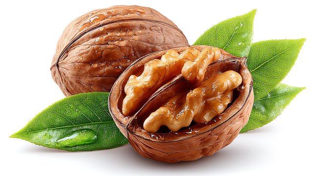 Fresh Walnuts with Leaves Healthy Snack with Natures Goodness.