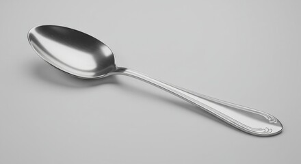 Elegant metal spoon with a reflective surface on a soft grey background