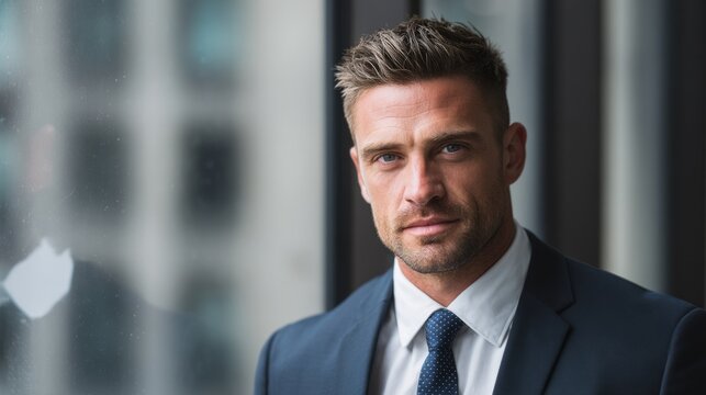 Confident business professional in formal attire, embodying leadership and professionalism in a corporate environment
