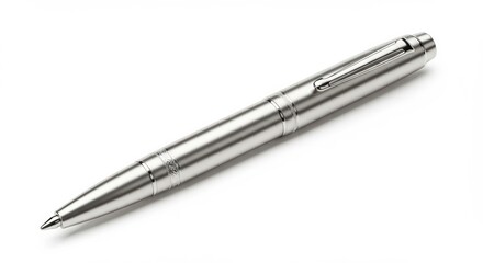 Elegant silver pen resting on a clean white surface symbolizing refinement