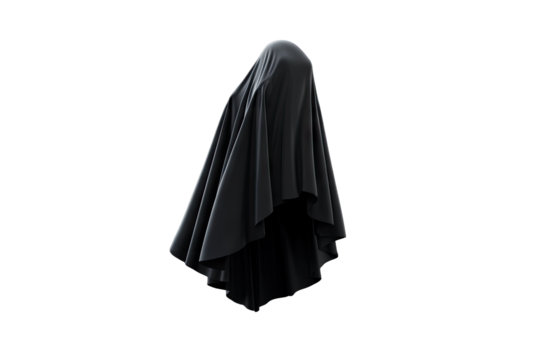 A Mysterious Shadowy Figure Cloaked In Black Fabric The Fabric Drapes Around The Figure Creating An Eerie Almost Ghost-like Effect Against A Plain Transparent Background The Focus Is On The Silhouette