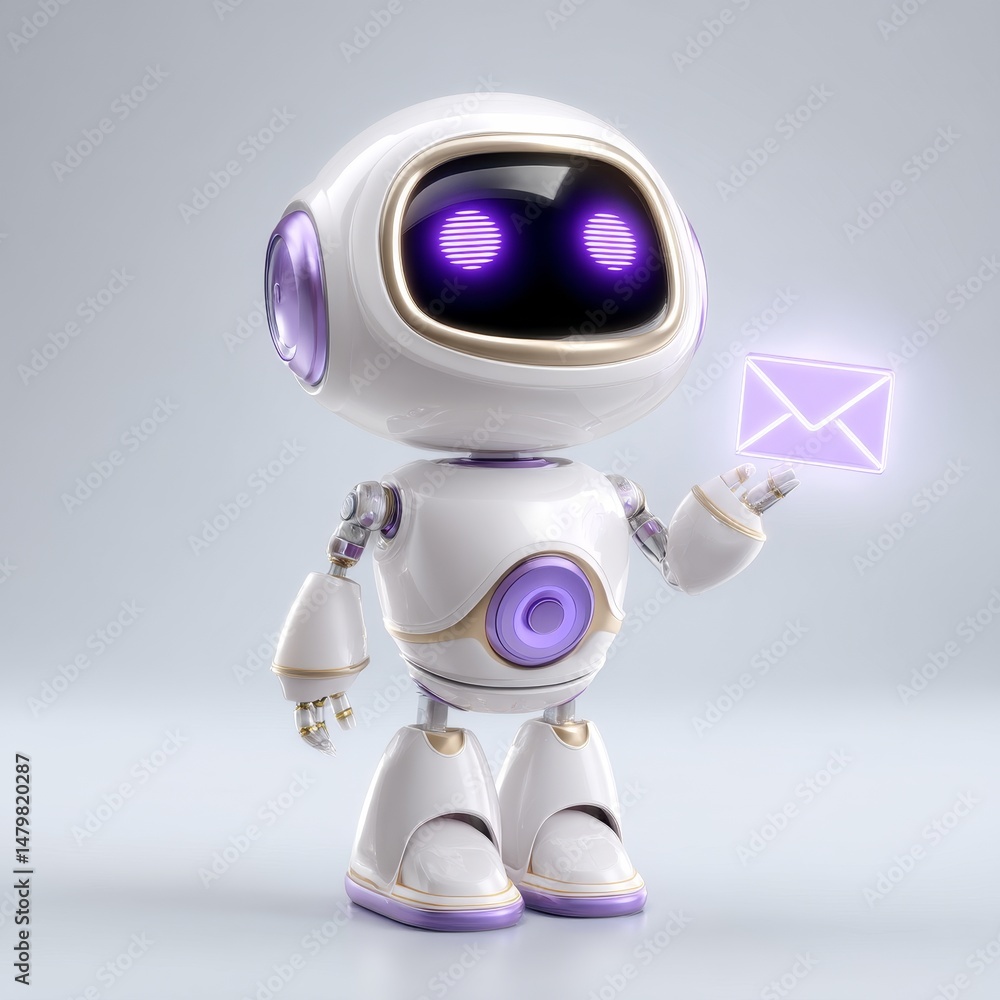 Poster marketing automation bot in action close-up view of tech innovation on clean background