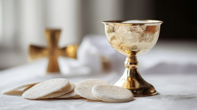 Holy communion eucharist chalice and host for christian religious ceremony and faith symbol